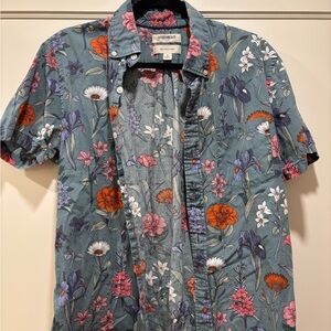 Goodthreads Men's Floral Button Down Shirt - Blue and Multicolor
